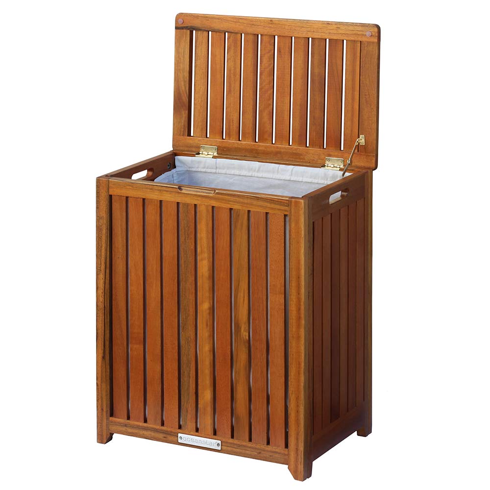 Oceanstar Solid Wood Spa Laundry Hamper 24.75 in high x 20 in Wide x 13.25 in deep, Brown