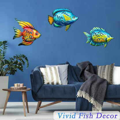 Weibefee Coastal Wall Decor, Ocean Sea Metal Fish Wall Decor, Hanging Wall Art Decoration for Indoor Outdoor, Beach Nautical Tropical Fish Wall Sculpture for Pool Bathroom Bedroom Patio