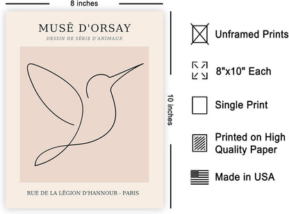 Poster Master Vintage Poster - Retro One Line Hummingbird Drawing Print - Bird Line Art - Minimal Gift for Him, Her, Animal Lover - Abstract Decor for Home, Office - 8x10 UNFRAMED Wall Art