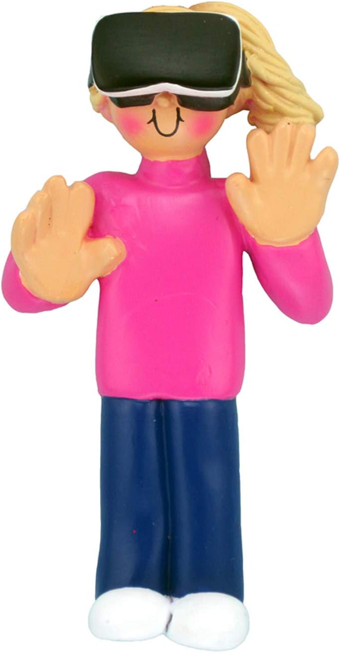 Personalized Video Game Ornament 2024 by Elves - Blonde Girls Gamer VR Christmas Tree Decoration