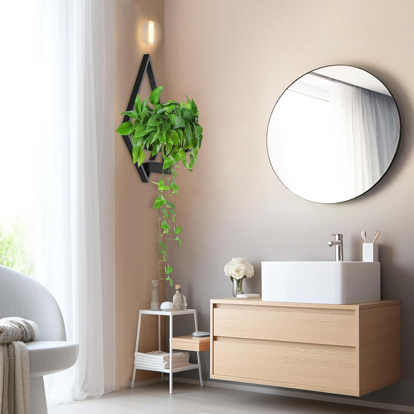 Wall Plant Holder, 2 Pack Metal Floating Shelves Indoor, Window Sill Plant Shelf for Bedroom Bathroom Living Room Home Office