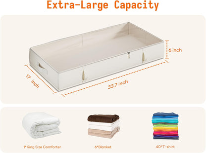 Vailando Under Bed Storage Containers, Underbed Storage Bins with 6 Inches Tall, Clothes Storage Box with Sturdy Handles and Sidewalls, Beige, 2-Pack