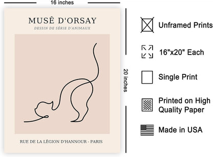 Poster Master Vintage Poster - Retro One Line Cat Drawing Print - Cat Art - Minimal Gift for Men, Women, Animal Lover - Abstract Wall Decor for Home, Office, Bedroom - 16x20 UNFRAMED Wall Art