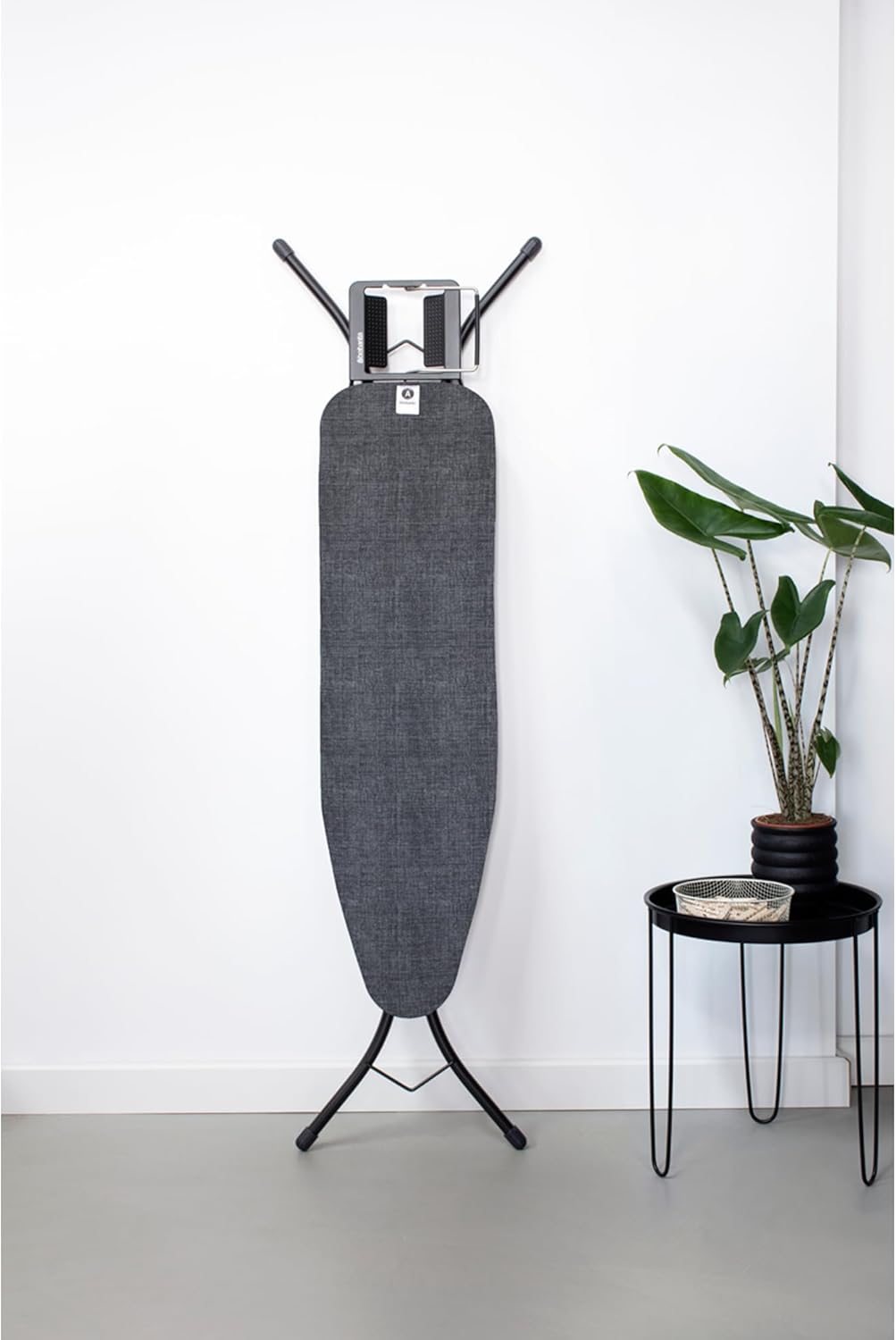 Brabantia Size A Compact Small Ironing Board (43x12 in) 7 Height Options, Adjustable Steam Iron Rest Holder (Denim Black) Non-Slip Feet, Anti-Collapse Child Locks