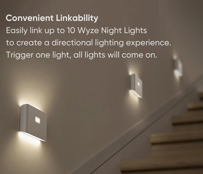 WYZE Rechargeable Night Lights with Dusk to Dawn & Motion Sensors, Warm & Soft White Stair Lights for Bathroom, Hallway, Linkable, Magnetic Mount, 3 Pack
