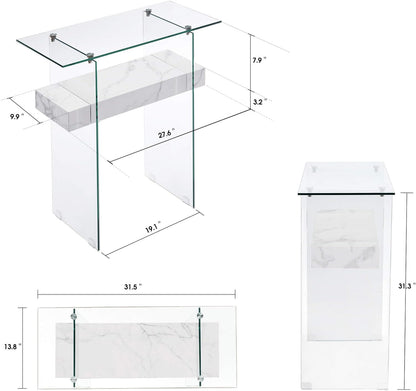 ivinta Glass Console Table with Storage, 31.5'' Modern Narrow Sofa Table with Storage Shelves for Living Room, Hallway, Foyer, Bedroom 5103 (White)