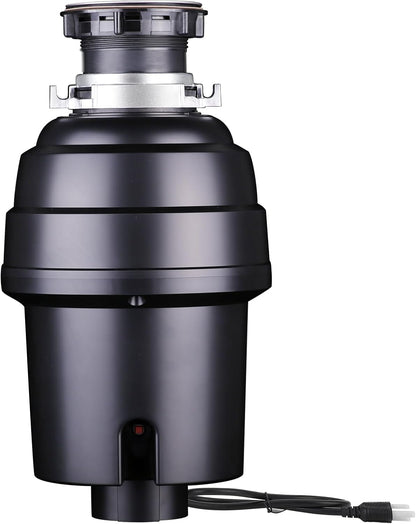 Powerful 1HP Stainless Steel Garbage Disposer, Dishwasher-Friendly and Continuous Feeding Waste Disposer, Grinding Material Four-Stage Grinding, Black