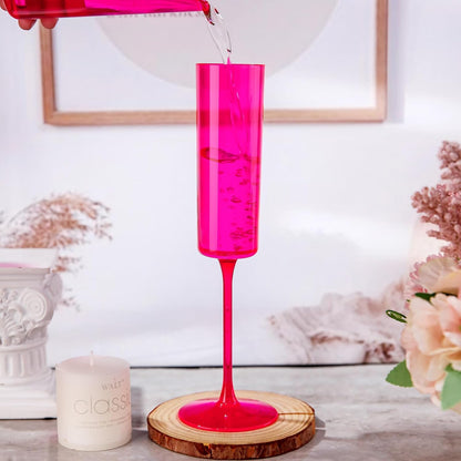 Ciaell 24 Pack Plastic Champagne Flutes - Hot Pink 6 Oz Disposable Champagne Glasses - Square Plastic Toasting Glasses for Party Birthday Anniversary Wedding
