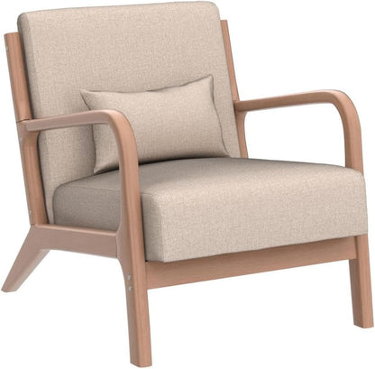 INZOY Mid-Century Modern Accent Chair Set of 2, Upholstered Living Room Chairs with Waist Cushion, Reading Armchair for Bedroom Sunroom