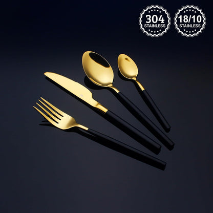 24 Piece Silverware Set For 6 Gold & Matte Black Handle Heavy duty 18/10 Stainless Steel Flatware Set Modern Design Knife/Fork/Spoon Mirror Polished Dishwasher Safe Cutlery Set with Gifts