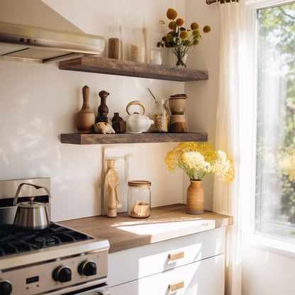 LaVie Home Floating Shelves, 24 Inch Wall Shelf Set of 2, Hanging Shelf with Invisible Brackets, Wall Decor for Bathroom, Bedroom, Living Room, Kitchen Storage, Rustic Brown