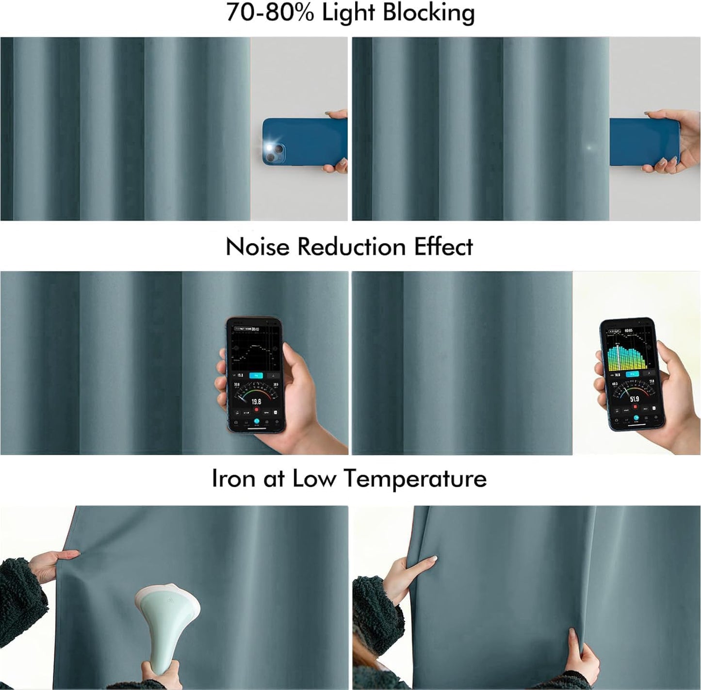 MIULEE Greyish Blue Back Tab Blackout Curtains 120 Inch Long 2 Panels Set for Bedroom, Rod Pocket/Pinch Pleated Extra Long Thermal Insulated Living Room Darkening Light Blocking 10FT Drapes