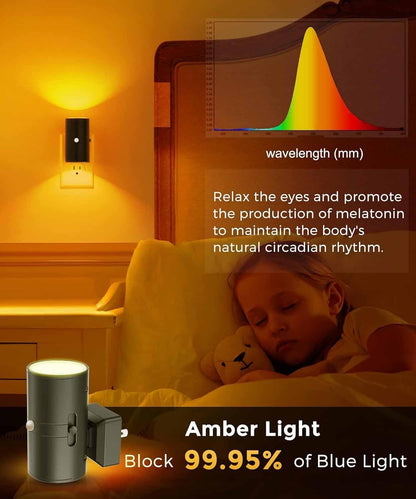 L LOHAS LED Motion Sensor Night Light, Amber Nightlights, [2 Pack] Motion Activated Nightlight, Dimmable Night Light, Yellow Nightlight, 0-100LM, Sleep Light for Bathroom Hallway Bedroom Stairway