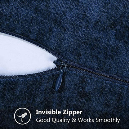 decorUhome Chenille Soft Throw Pillow Covers 18x18 Set of 2, Farmhouse Velvet Neutral Decorative Euro Pillow Covers with Stitched Edge for Couch Sofa Bed Home Decor, Poseidon