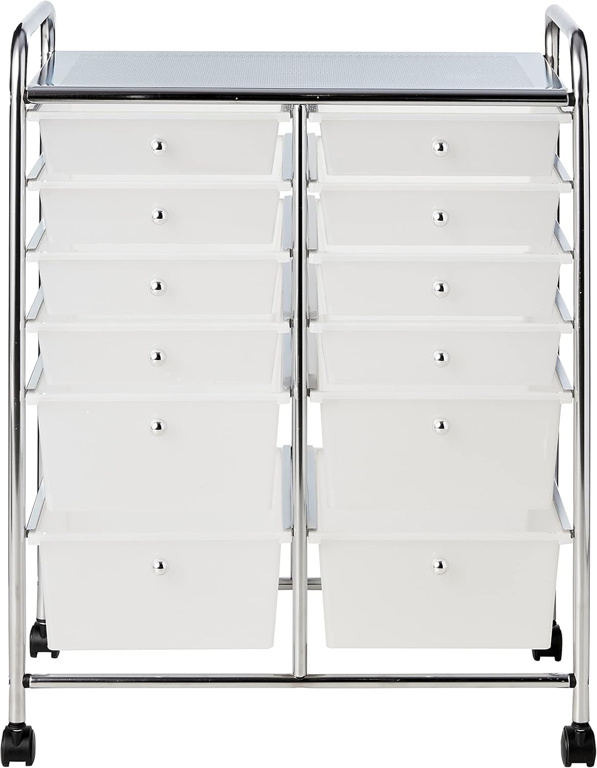 Whitmor 12-Drawer Rolling Storage Cart with Locking Wheels, Plastic Organizer for Crafts, Office