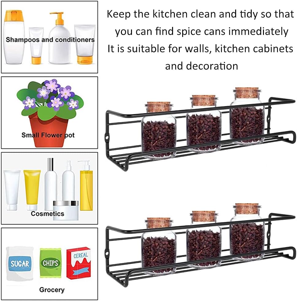 Spice Rack Organiser Hanging Spice Shelves Carbon Steel Wall Mount Spice Rack Kitchen Storage Racks Storage Spices and Condiments Spice Jars for Kitchen Cabinet Cupboard Pantry Door (6)