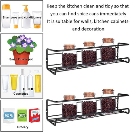 Spice Rack Organiser Hanging Spice Shelves Carbon Steel Wall Mount Spice Rack Kitchen Storage Racks Storage Spices and Condiments Spice Jars for Kitchen Cabinet Cupboard Pantry Door (6)