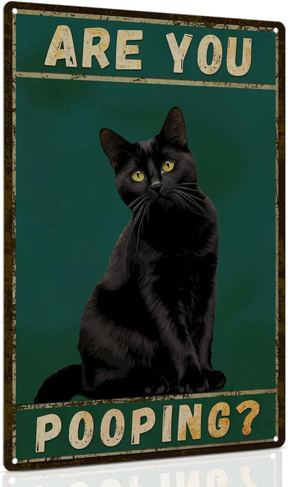 ALKB Funny Black Cat Sign Are You Pooping Metal Signs Black Cat Gift Vintage Bathroom Wall Decor 8 x 12 Inch