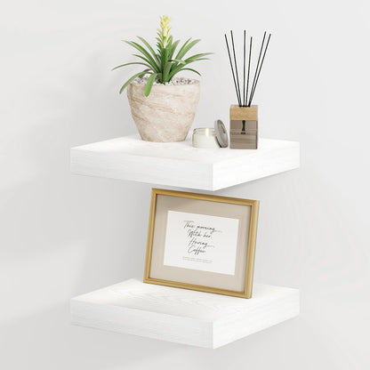 8 Inch Deep Floating Shelves White, Rustic Wood Floating Shelf for Home Decor, 8 x 8 Inch Square Wall Shelves, Wooden Storage & Display Shelves for Kitchen, Bathroom, Living Room, Set of 2