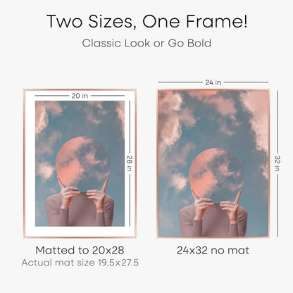 Homeforia 24x32 Rose Gold Picture Frame, High End Metal 24x32 Poster Frames with Mat 20x28 inch Photo, 24 x 32 Thin Frame Matted to 20 x 28 Print, 32x24 Large Frame, Tempered Glass, Wall Kit, Set of 1