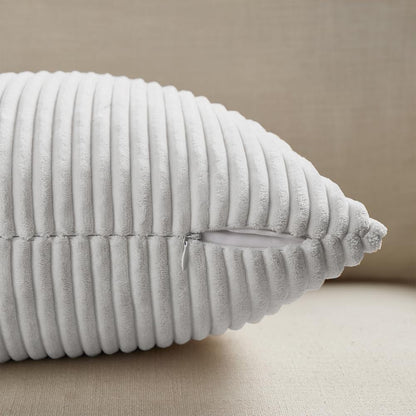 Fancy Homi 2 Packs White Long Lumbar Decorative Throw Pillow Covers 12x24 Inch for Couch Bed Sofa, Rustic Farmhouse Boho Home Decor, Soft Striped Corduroy Rectangle Accent Cushion Case 30x60 cm