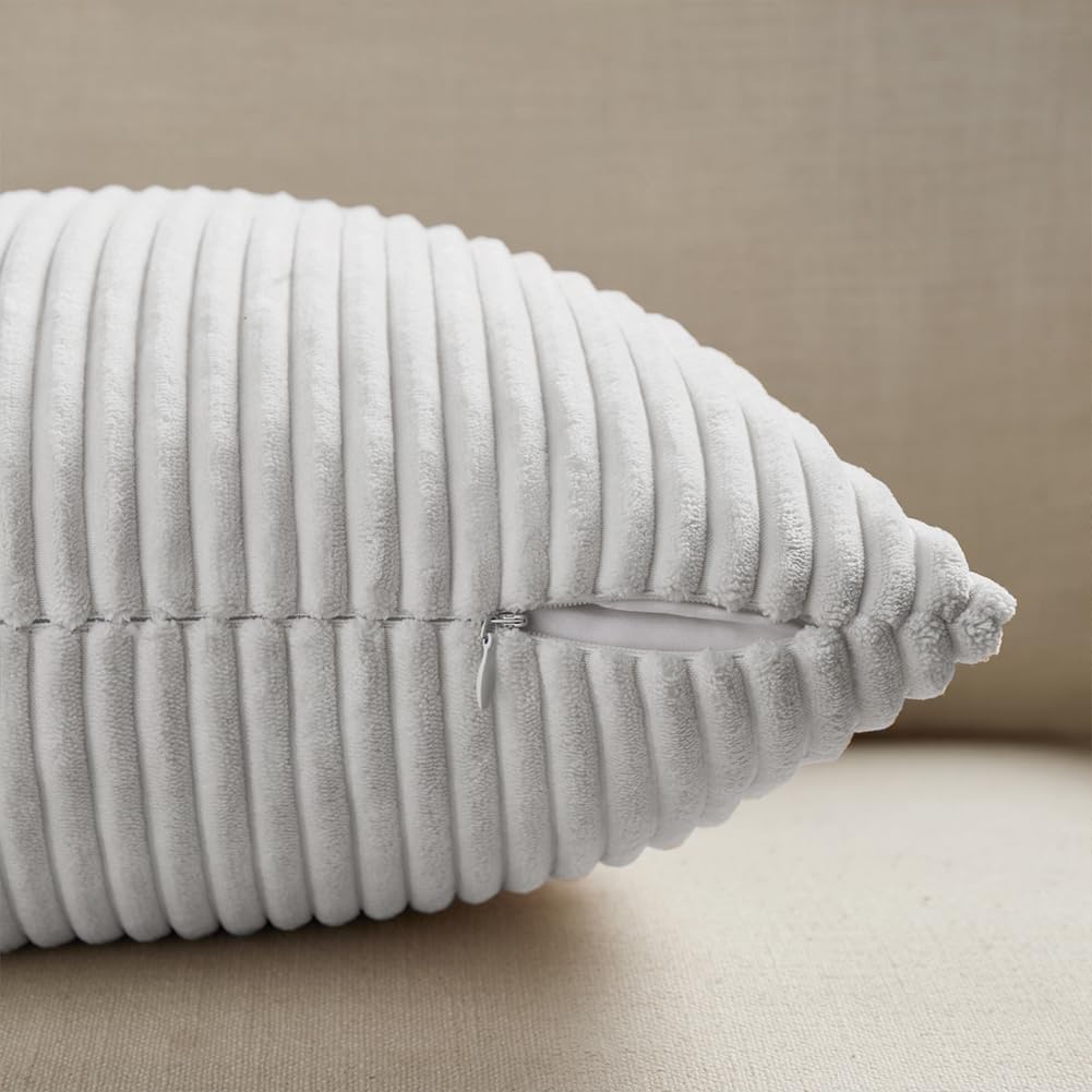 Fancy Homi 2 Packs Pure White Decorative Throw Pillow Covers 22x22 Inch for Living Room Couch Bed, Rustic Farmhouse Boho Home Decor, Soft Corss Corduroy Patchwork Accent Square Cushion Case 55x55 cm