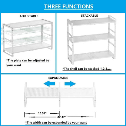 Expandable,Adjustable & Stackable Spice Rack, Cabinet Kitchen Countertop Shelf Organizer,Metal Pantry Storage Shelves - Space-Saving Storage Solution(1Pack/White/Large)