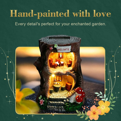 Solar Light Gnome Fairy Garden House for Outside, Big Size Fairy Miniature Buildings Accessories House Sculptures for Outdoor Garden Patio Lawn Path Decorations, 8" Tall