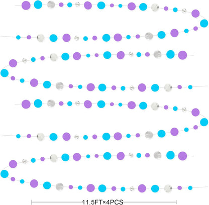 46 Ft Frozen Party Decorations Purple Blue Silver Polka Dots Garlands Hanging Paper Circle Dots Streamer for Frozen Birthday Winter Wonderland Christmas Holiday Wedding Baby Shower Party Supplies