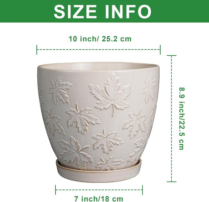 Pots for Plants 10 Inch - Ceramic Planter Large Plant Pot for Indoor Plants Outdoor Round Flower Pot with Drainage Hole and Saucer Home Garden Decor White