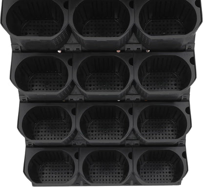 12Pieces 3-Pot Wall Planter Vertical Garden Plant Walls Wall Mounted Vertical Planter with Water-Storage Layer Stackable Wall-Mounted Flower Pot for Gardens, Balconies 180.78lbs Total Capacity (Black)