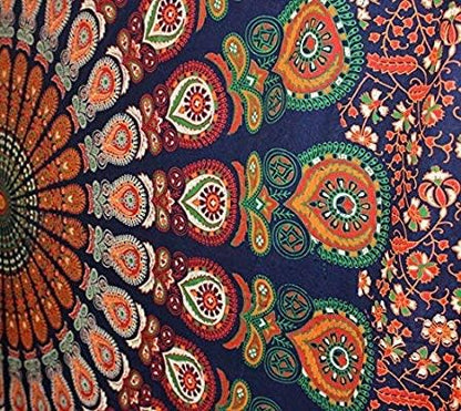 raajsee Blue Orange Tapestry Mandala Wall Hanging- Wall Tapestries For Bedroom - Aesthetic Tapestrys -Queen (82x92 Inches / 208x232 Cms)