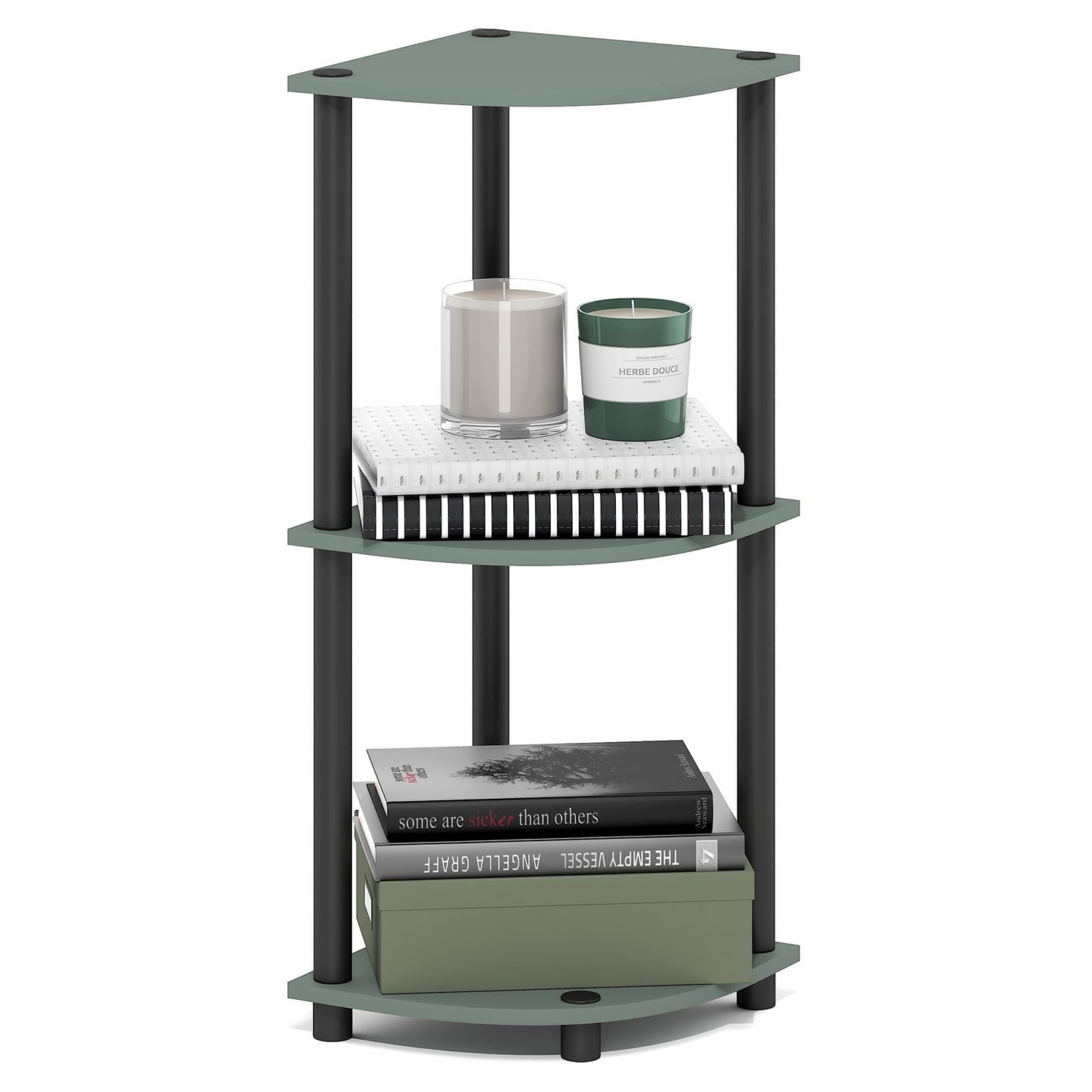 Furinno Turn-N-Tube Corner Shelf, 3-Tier Corner Bookshelf, Display Storage Shelves with Open