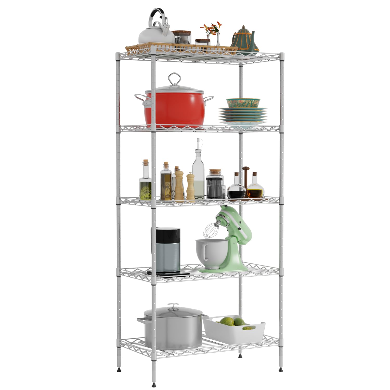 5-Tier Shelves Height Adjustable Storage Shelves Shelving Unit 21”Dx11”Wx48”H Wire Shelving NSF