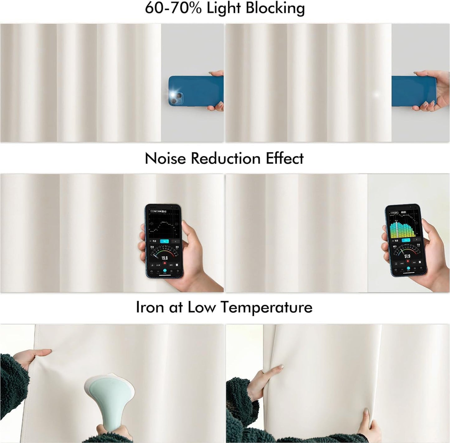 MIULEE Ivory Back Tab Blackout Curtain 96 Inch Long 2 Panels Set for Bedroom, Rod Pocket/Pinch Pleat Thermal Insulated Living Room Darkening Pleated Light Blocking Floor to Ceiling Drape