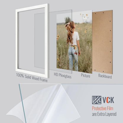 VCK 14x24 Picture Frame Set of 3, White Solid Wood Poster Frames, Textured Exclusive Wall Gallery Frame