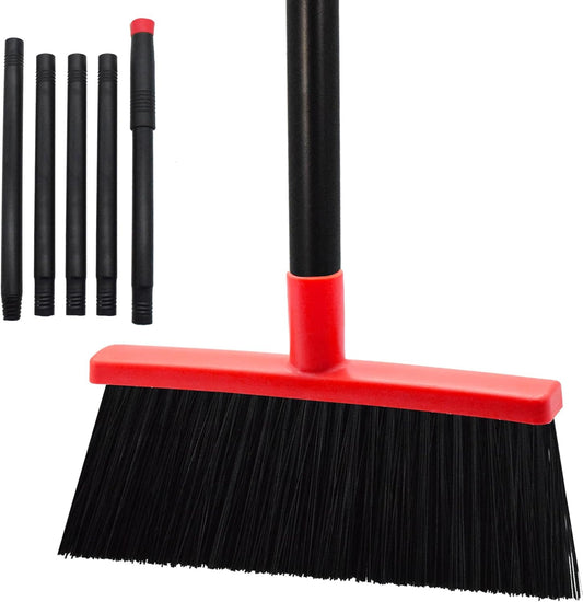 Small Broom Stiff Bristles Brush with Long Handle Indoor or Outdoor Compact Broom for Sweeping