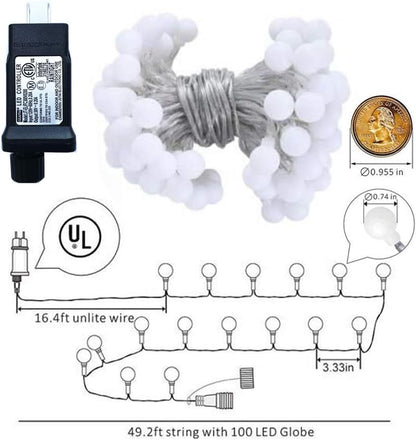 Globe String Lights for Bedroom, 49 Feet 100 LED Fairy Lights Plug in, 8 Modes Warm White Christmas String Lights for Indoor Outdoor Patio Party Garden Wedding Christmas Tree Decor