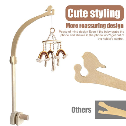 Crib Mobile Wooden Arm, Suitable for All Cribs 100% Natural Larch Hanger Nusery Decor Baby Room Safe Holder(Mobile is not Included (Bird Original Color)