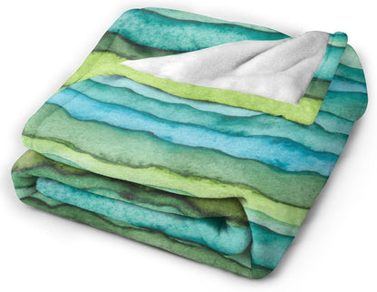 HGOD DESIGNS Watercolor Stripped Waves Blanket for Women, Lightweight Soft Fleece Flannel Throw Blanket Blue and Green Sofa Couch Living Room 40x50 Inch