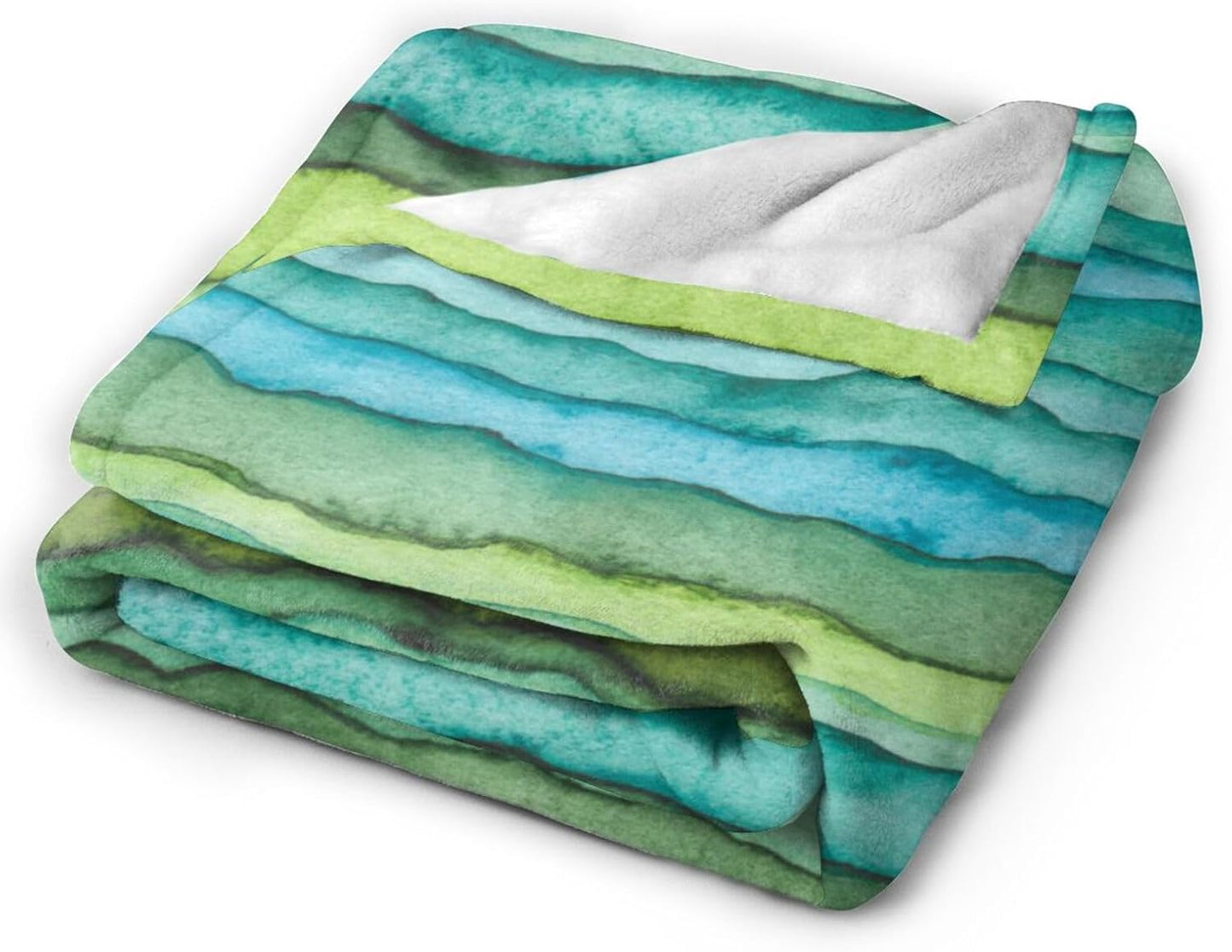 HGOD DESIGNS Watercolor Stripped Waves Blanket for Women, Lightweight Soft Fleece Flannel Throw Blanket Blue and Green Sofa Couch Living Room 50x60 Inch