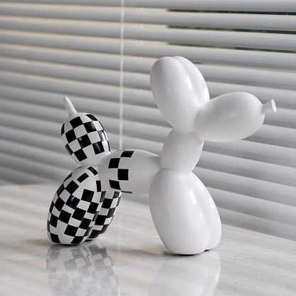 Vilead Resin Balloon Dog Statue with Checkered Pattern,Modern Home Decoration Trendy Animal Art Ornaments,Collection Figurine Bedroom Living Room Office Desktop Sculpture