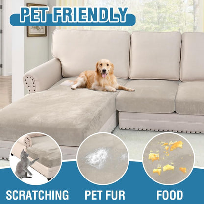 H.VERSAILTEX Velvet Stretch Sectional Couch Covers 3 Pieces Sofa Seat Cushion Covers L Shape Separate Couch Cover for Both Left/Right Sectional Couch (Large Sofa 2 Seater + 1 Chaise, French Oak)