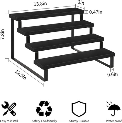 YINMIT Wooden Display Riser Stand, Tiered Perfume and Cologne Organizer Stand, 4 Tier Spice Rack Organizer, Rustic Display Shelf for Candles (4 Tier,Black)
