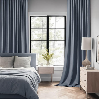 MIULEE Stone Blue Back Tab Blackout Curtains 108 Inch Long 2 Panels Set for Bedroom, Rod Pocket/Pinch Pleat Extra Long Thermal Insulated Living Room Darkening Pleated Light Blocking Drapes