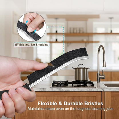 [7-Pack] Hard Bristle Crevice Cleaning Brush - Grout & Gap Crevice Brush for Window Tracks, Bathroom Corners, Kitchen Sink -Ergonomic Curved Handle Protects Hands, Cleaning Products Essential
