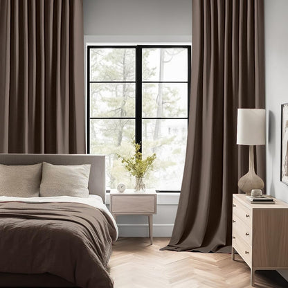 MIULEE Chocolate Brown Back Tab Blackout Curtains 63 Inch Length 2 Panels Set for Living Room Bedroom Privacy, Rod Pocket/Pinch Pleat Thermal Insulated Room Darkening Pleated Light Blocking Drapes