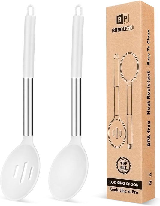 Pack of 2 Large Silicone Cooking Spoons,Non Stick Solid Basting Spoon,Heat-Resistant Kitchen