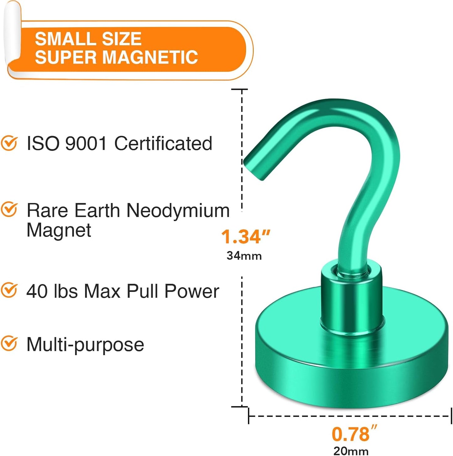 MIKEDE Magnetic Hooks, 40Lbs+ Heavy Duty Magnet Hooks for Cruise Cabins, Super Neodymium Hanging Hooks Strong Magnets with Hook for Fridge, Magnetic Hanger for Grill, Toolbox, Storage(Green, 10 Pack)