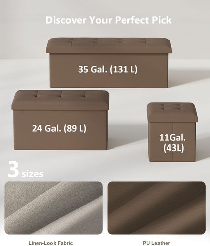 15 Inches Small Folding Storage Ottoman Cube, Storage Footrest, Foot Rest Stool, for Living Room, Bedroom, Dorm, Hallway, Entryway, Brown